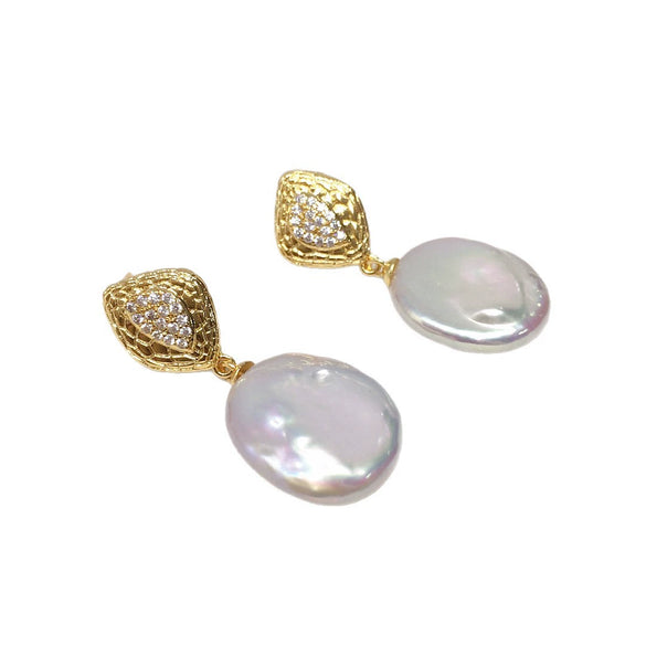 Freshwater Pearl Earrings For Women Alloy Inlaid With Gemstones Alien Shape Baroque Style