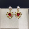 Freshwater Pearl Earrings For Women Alloy Inlaid With Gemstones Heartshaped Natural Pearl Jewelry