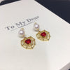 Freshwater Pearl Earrings For Women Alloy Inlaid With Gemstones Heartshaped Natural Pearl Jewelry