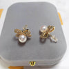 Freshwater Pearl Earrings For Women K Gold Craft Micropaved Zircon Bow Shape Alloy Inlaid With Artificial And Semiprecious Stones