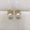 Freshwater Pearl Earrings For Women Natural Alloy Inlaid With Gemstones Oblate Shape Fashion Style