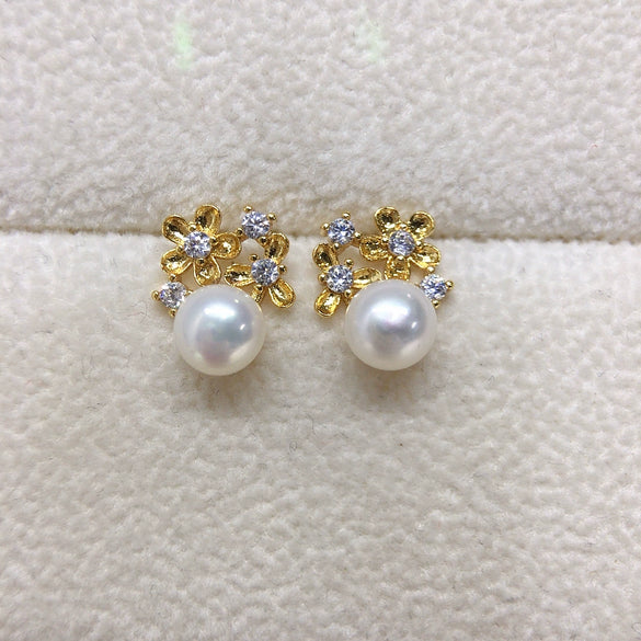 Freshwater Pearl Earrings For Women Natural Alloy Inlaid With Gemstones Oblate Shape Fashion Style