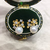 Freshwater Pearl Earrings For Women Natural Alloy Inlaid With Gemstones Oblate Shape Fashion Style