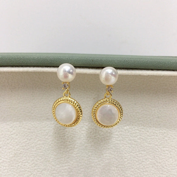 Freshwater Pearl Earrings For Women Natural Sea Shell Oblate Shape S925 Sterling Silver Needle