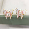 Freshwater Pearl Earrings For Women S925 Sterling Silver 18K Gold Enamel Butterfly Design Natural Pearl Oblate And Round Shape