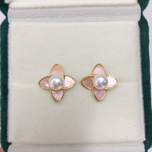 Freshwater Pearl Earrings For Women S225 Sterling Silver Needle Natural Pink Flower Design Oblate Shape