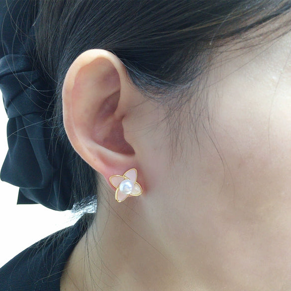 Freshwater Pearl Earrings For Women S225 Sterling Silver Needle Natural Pink Flower Design Oblate Shape