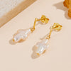 Freshwater Pearl Earrings S925 Sterling Silver Geometric Baroque Shaped Inlaid With Pearls