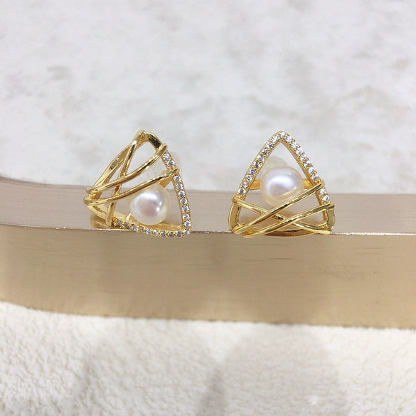 Freshwater Pearl Earrings S925 Sterling Silver Geometric Triangle Fashion For Women