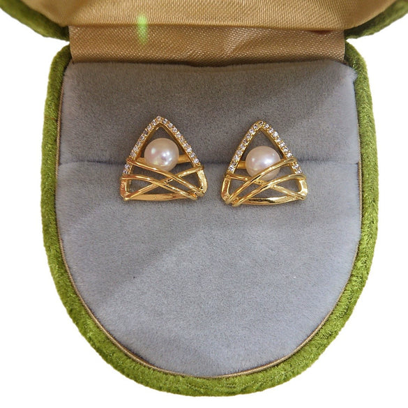 Freshwater Pearl Earrings S925 Sterling Silver Geometric Triangle Fashion For Women