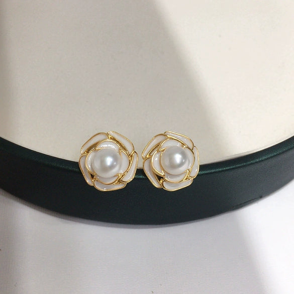 Freshwater Pearl Earrings S925 Sterling Silver 18K Goldfilled Dripping Glaze Paint Camellia Shape For Women