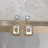 Freshwater Pearl Earrings S925 Sterling Silver Square Sea Shell Female