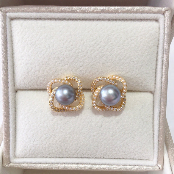 Freshwater Pearl Earrings S925 Sterling Silver Women's Round Oblate Style