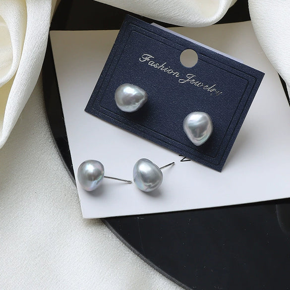 Freshwater Pearl Earrings 925 Silver Needle Special Shape Minimalist Women's