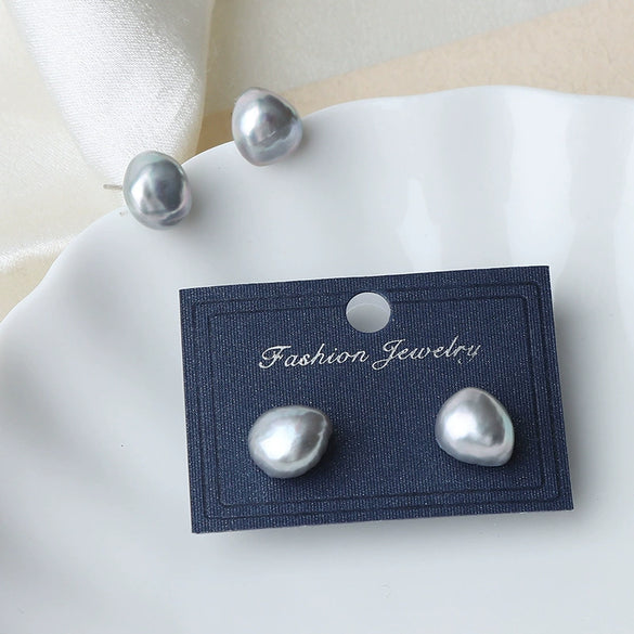 Freshwater Pearl Earrings 925 Silver Needle Special Shape Minimalist Women's