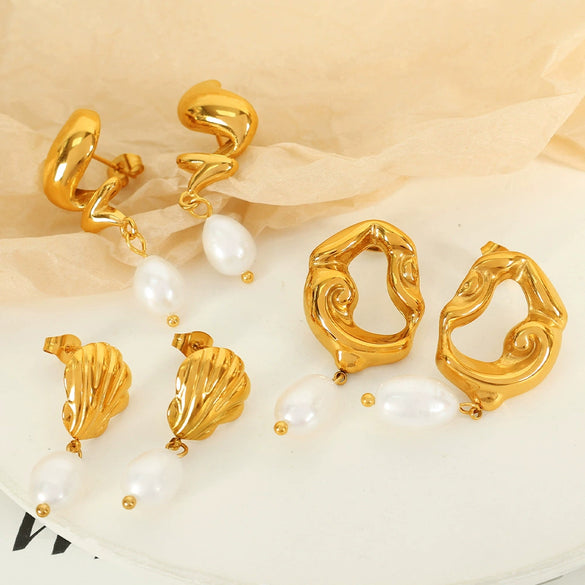 Freshwater Pearl Earrings Spiral Bow Electroplating Women's Light Luxury Natural Style