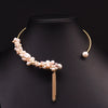 Freshwater Pearl Handmade Tassel Collar Retro Necklace 18K Gold Plated Geometric Design