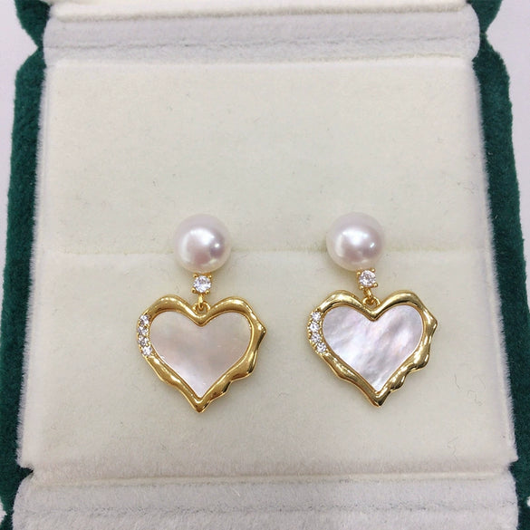 Freshwater Pearl Heartshaped Earrings For Women S925 Sterling Silver Needles