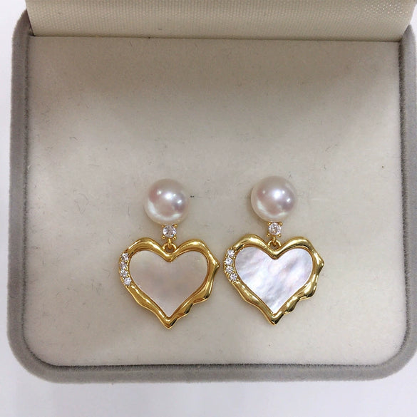 Freshwater Pearl Heartshaped Earrings For Women S925 Sterling Silver Needles