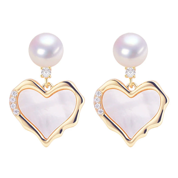Freshwater Pearl Heartshaped Earrings For Women S925 Sterling Silver Needles