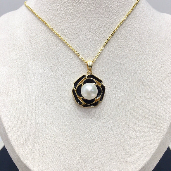 Freshwater Pearl Jewelry Set With Camellia Design Pendant Stud Earrings And Ring