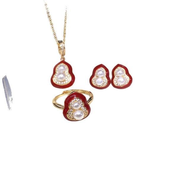 Freshwater Pearl Jewelry Set With Gourd Pendant