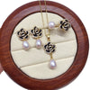 Freshwater Pearl Jewelry Set With Microinlaid Zircon And Black Oildropping Camellia Design