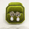 Freshwater Pearl Jewelry Set With Microinlaid Zircon And Black Oildropping Camellia Design