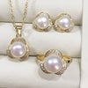 Freshwater Pearl Jewelry Set With Pendant Earrings And Ring And Clover Flower Design