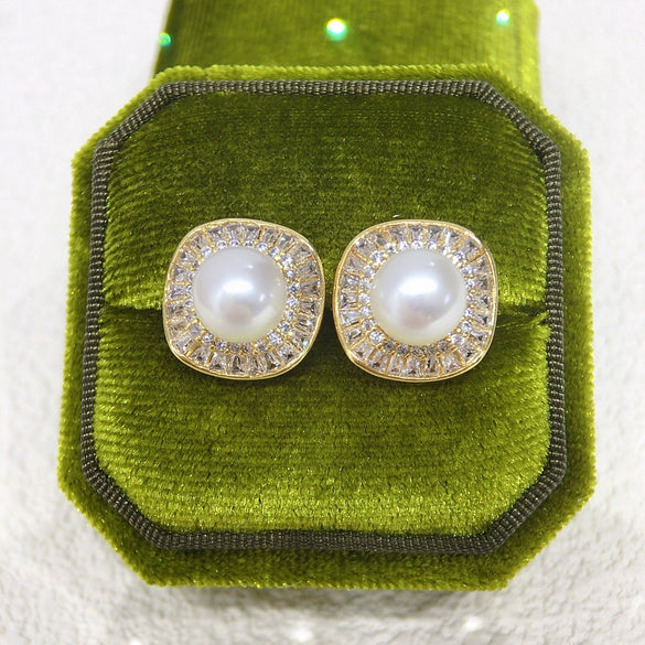Freshwater Pearl Jewelry Set With Square Zircon Micro Set