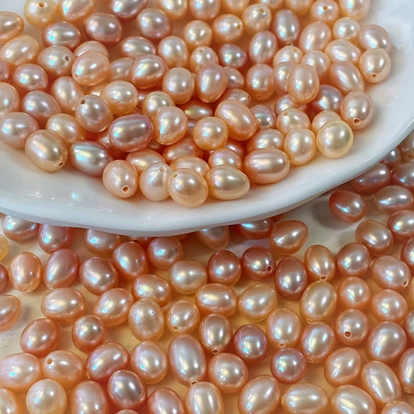 Freshwater Pearl Loose Rice Beads Halfhole Handmade Diy Bracelet Necklace Material
