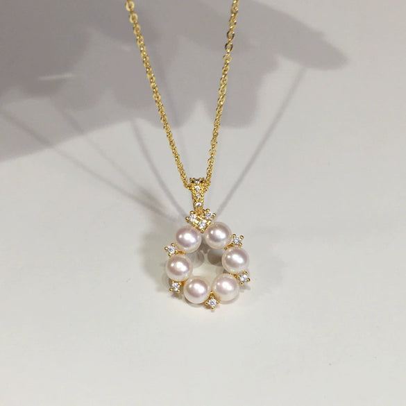 Freshwater Pearl Multibead Cherry Pollen Pendant Necklace Jewelry