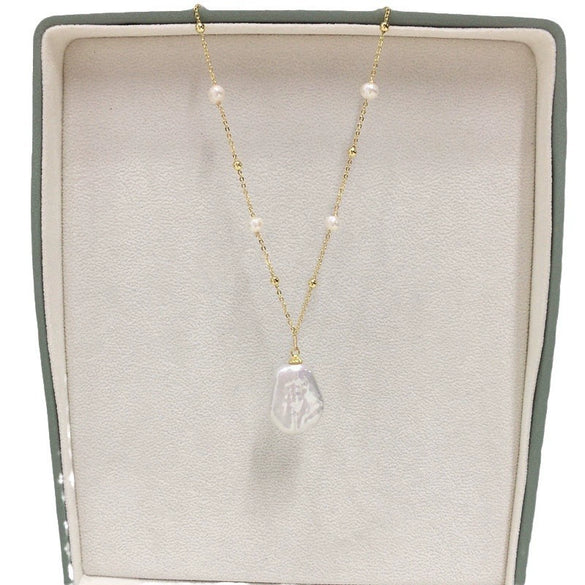 Freshwater Pearl Necklace Baroque Shaped Copper Pendant Fashion Minimalist