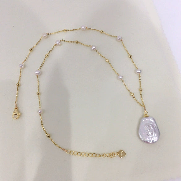 Freshwater Pearl Necklace Baroque Shaped Copper Pendant Fashion Minimalist