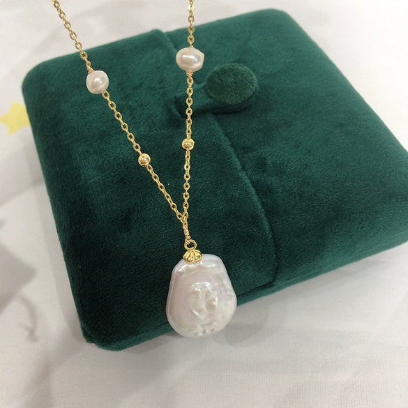 Freshwater Pearl Necklace Baroque Shaped Copper Pendant Fashion Minimalist
