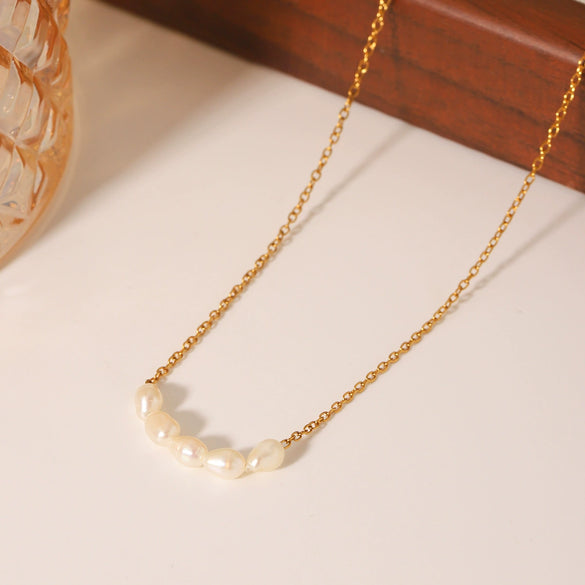 Freshwater Pearl Necklace Stainless Steel Geometric Clavicle Chain Electroplated Feminine Versatile Ins Minimalist Style