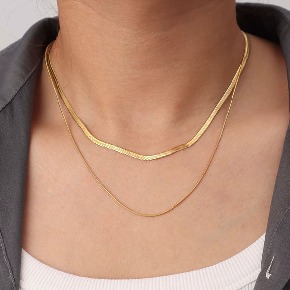 Freshwater Pearl Necklace With Goldplated Stainless Steel Layered Paperclip Chain And Geometric Design For Women
