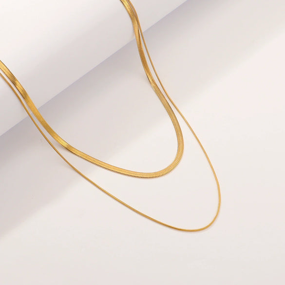 Freshwater Pearl Necklace With Goldplated Stainless Steel Layered Paperclip Chain And Geometric Design For Women