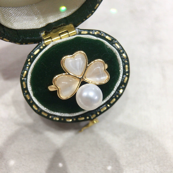 Freshwater Pearl Opal Clover Pendant Earring Ring Jewelry Set