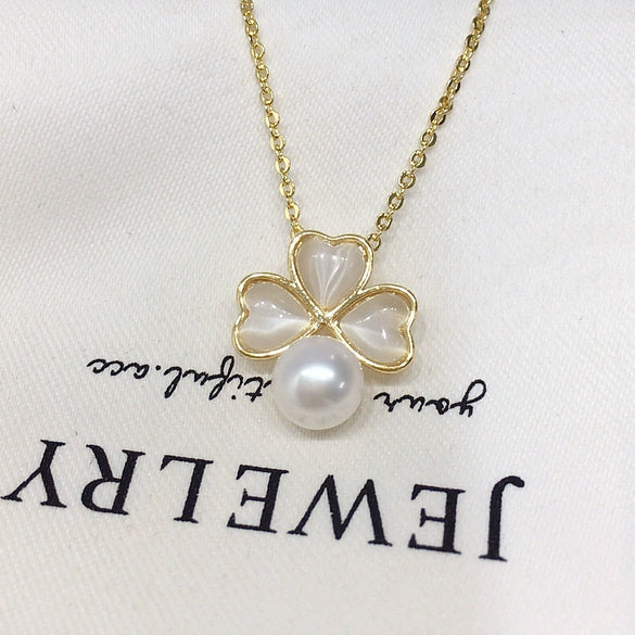 Freshwater Pearl Opal Clover Pendant Earring Ring Jewelry Set