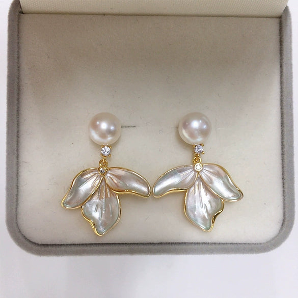 Freshwater Pearl Pendant Earring Set Highend Frosted Gradient Leaf Design