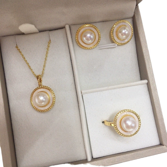 Freshwater Pearl Pendant Earring Set Highend Style
