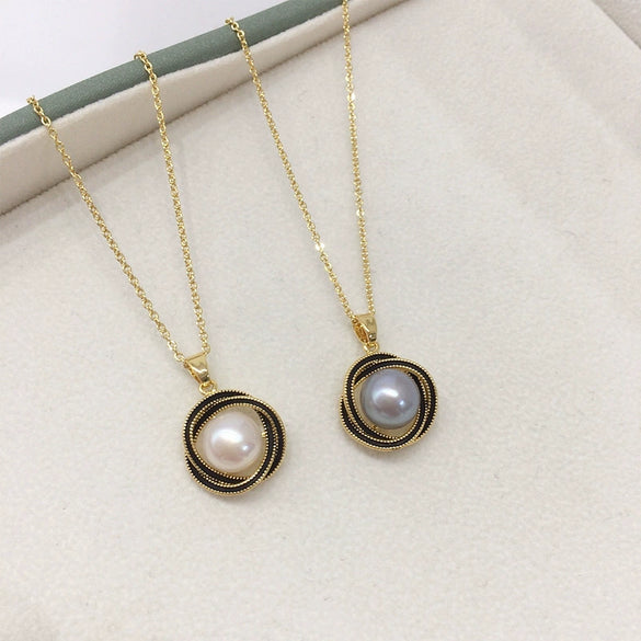 Freshwater Pearl Pendant Earring Set Highgloss Natural Bird's Nest Style