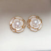 Freshwater Pearl Pendant Earrings Light Luxury Broken Shellfish Micro Zircon Camellia Design