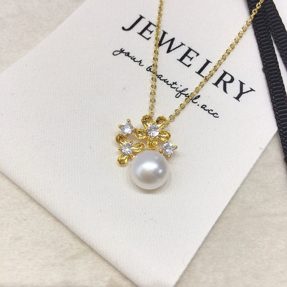 Freshwater Pearl Pendant Earrings Natural Small Flower Design