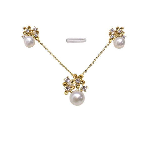 Freshwater Pearl Pendant Earrings Natural Small Flower Design