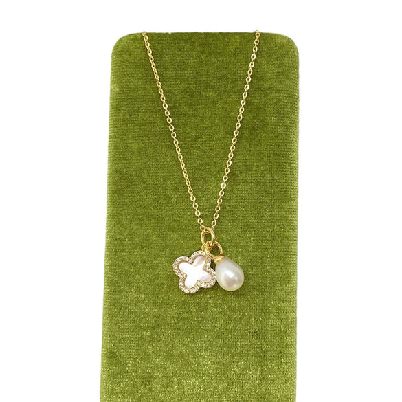 Freshwater Pearl Pendant Earrings With Fourleaf Clover Design And Motherofpearl From Natural Sea Shellfish