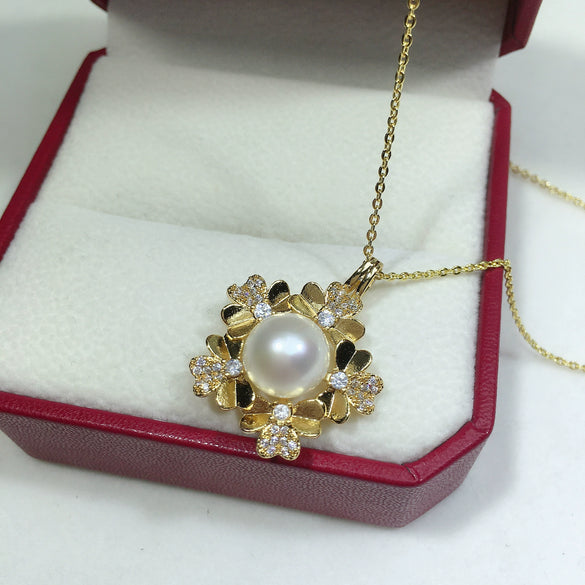 Freshwater Pearl Pendant Necklace Copper Material Gold Colorpreserving Ancient Gold Style