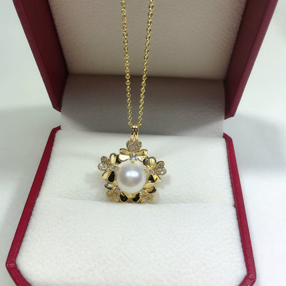 Freshwater Pearl Pendant Necklace Copper Material Gold Colorpreserving Ancient Gold Style