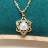 Freshwater Pearl Pendant Necklace Copper Plated With Real Gold Sixpointed Star Microinlaid Zircon